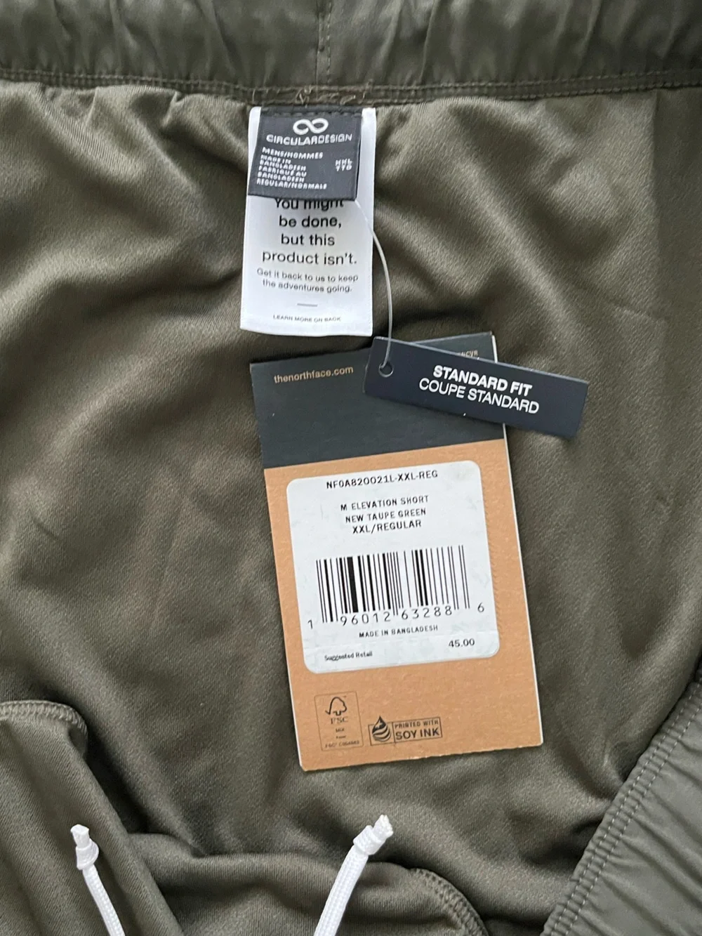 NWT The North Face Olive Green Elevation Short Size XXL
